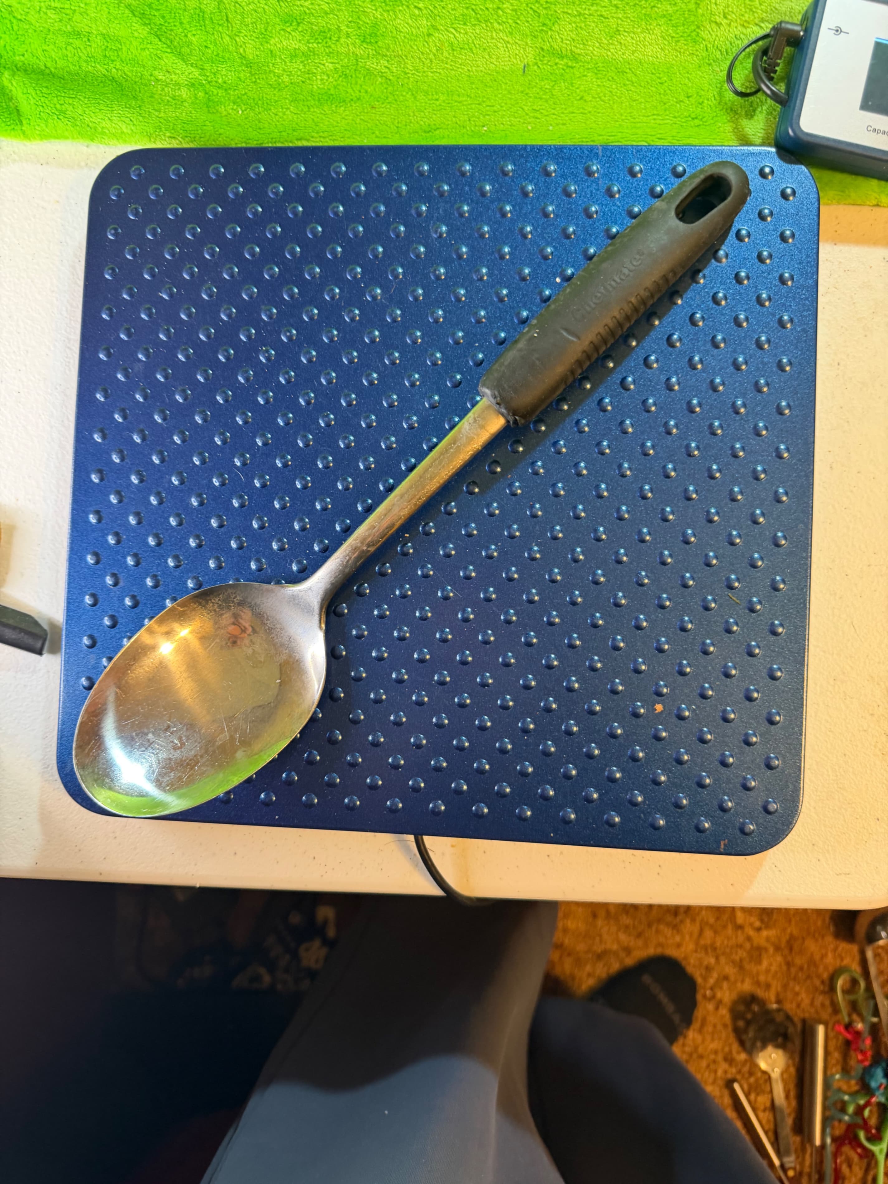 Chefmate Stainless Steel Solid Serving Spoon Black Rubber Grip Handle 12.5"