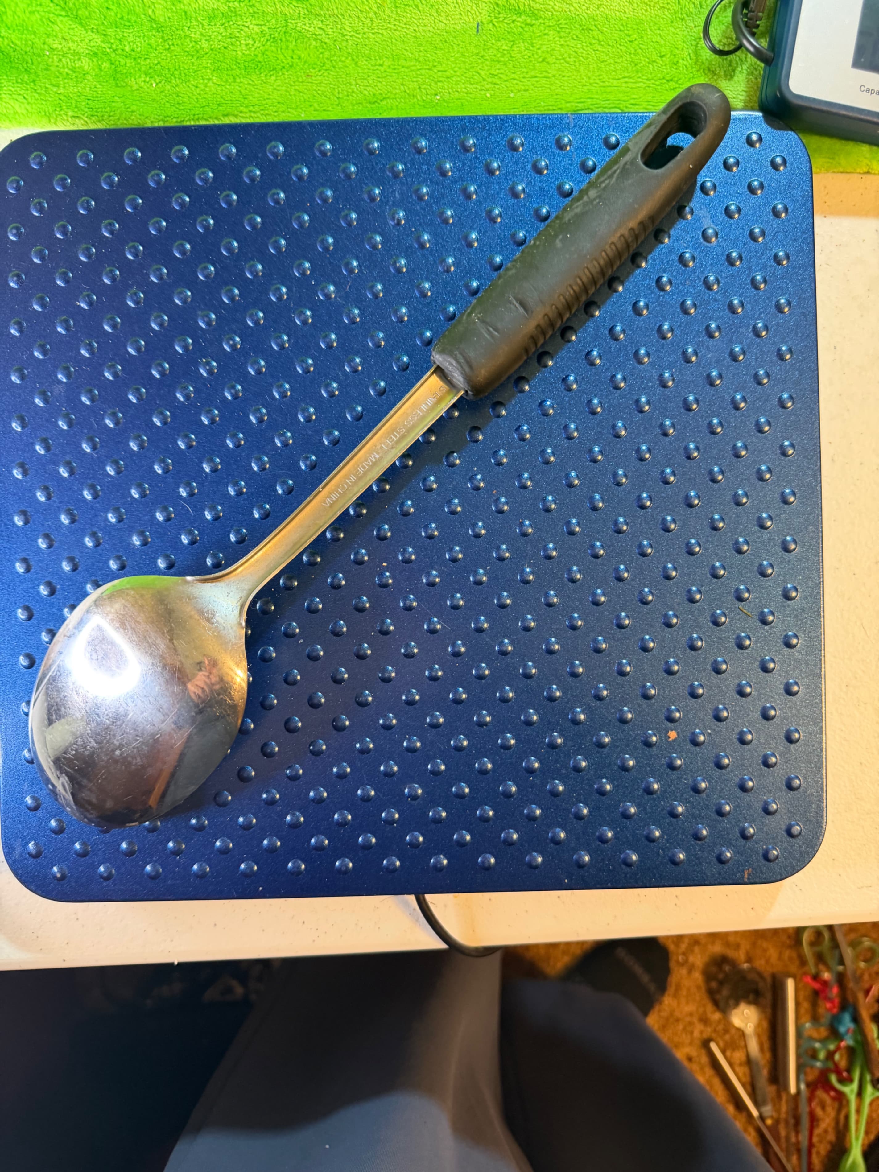 Chefmate Stainless Steel Solid Serving Spoon Black Rubber Grip Handle 12.5" - Thumbnail 2