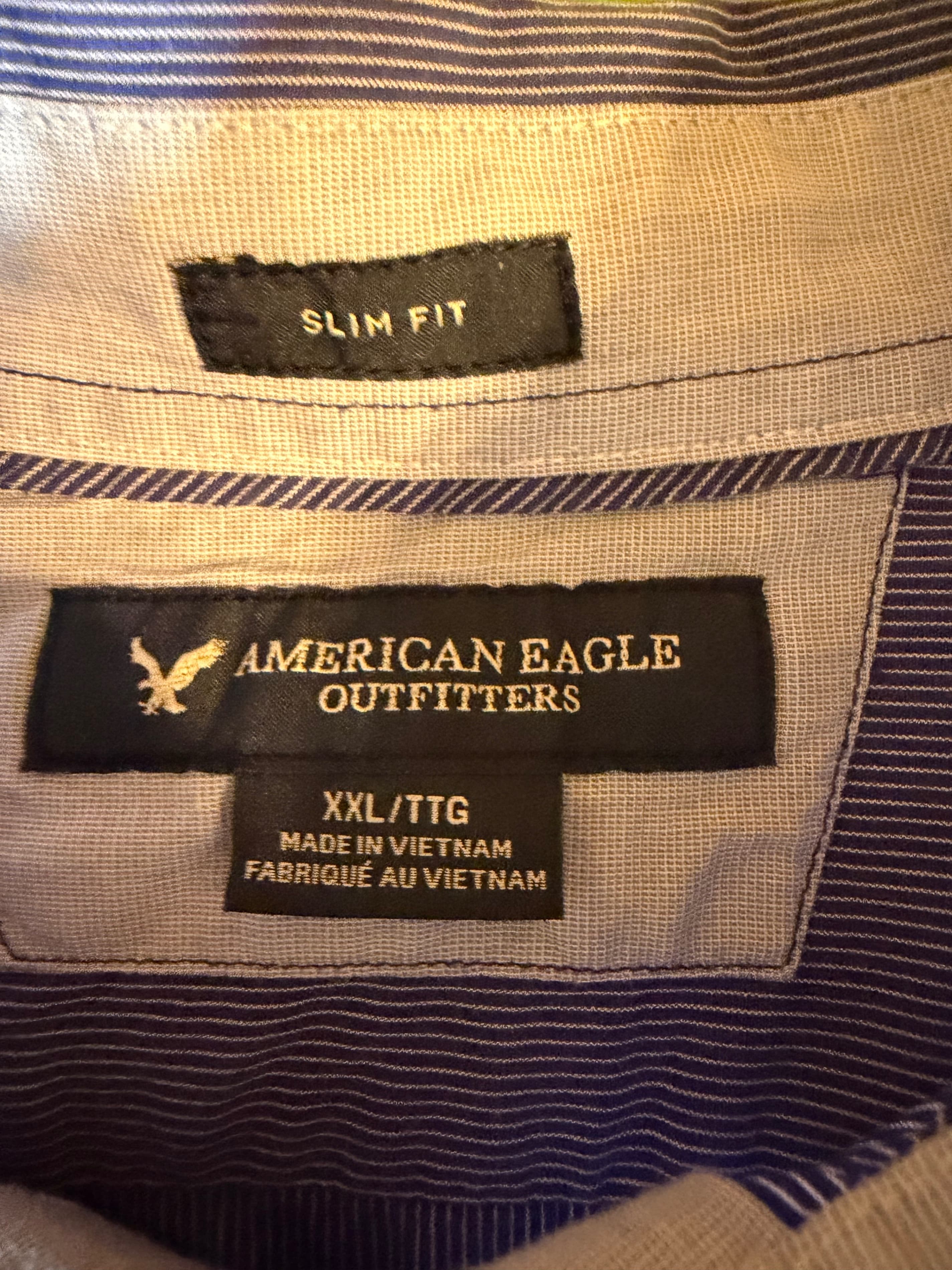 American Eagle Outfitters Slim Fit LS Button Down Shirt Mens XXL Blue Stripe - Thumbnail 3