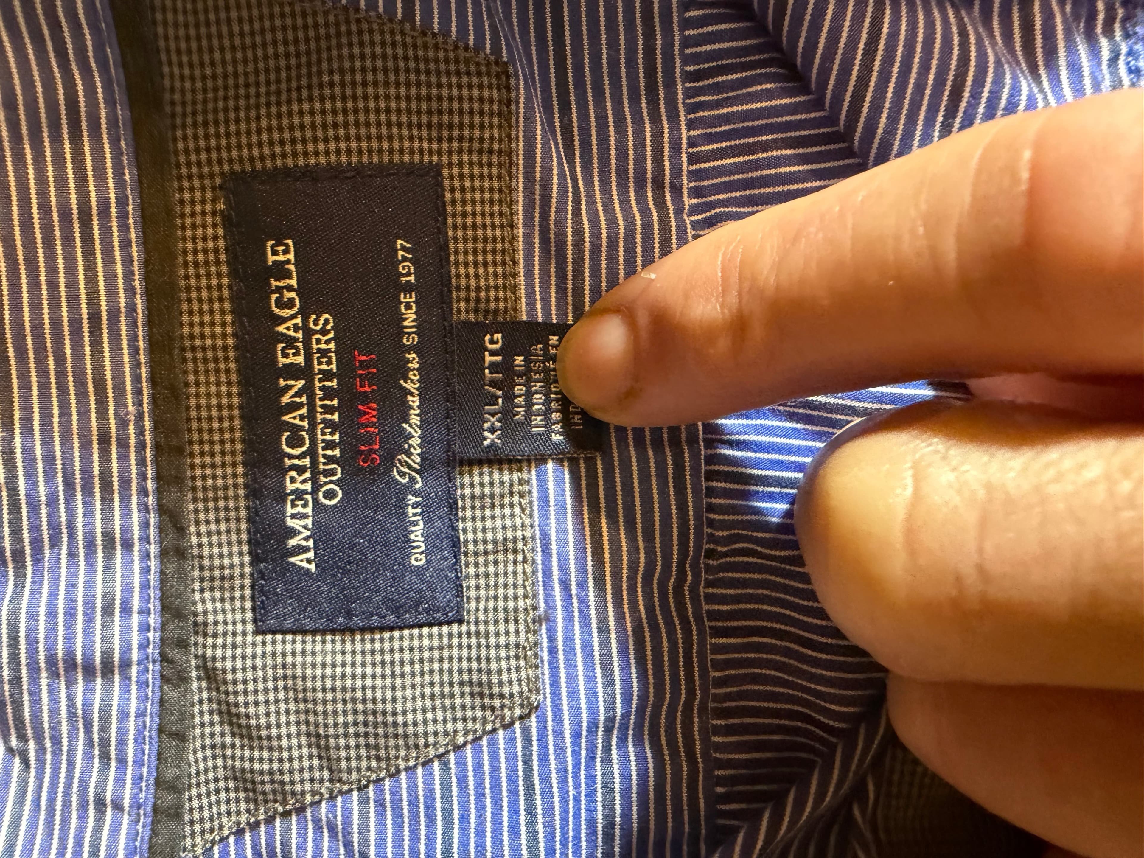 American Eagle Outfitters Slim Fit LS Button Down Shirt Mens XXL Blue Stripe - Thumbnail 3