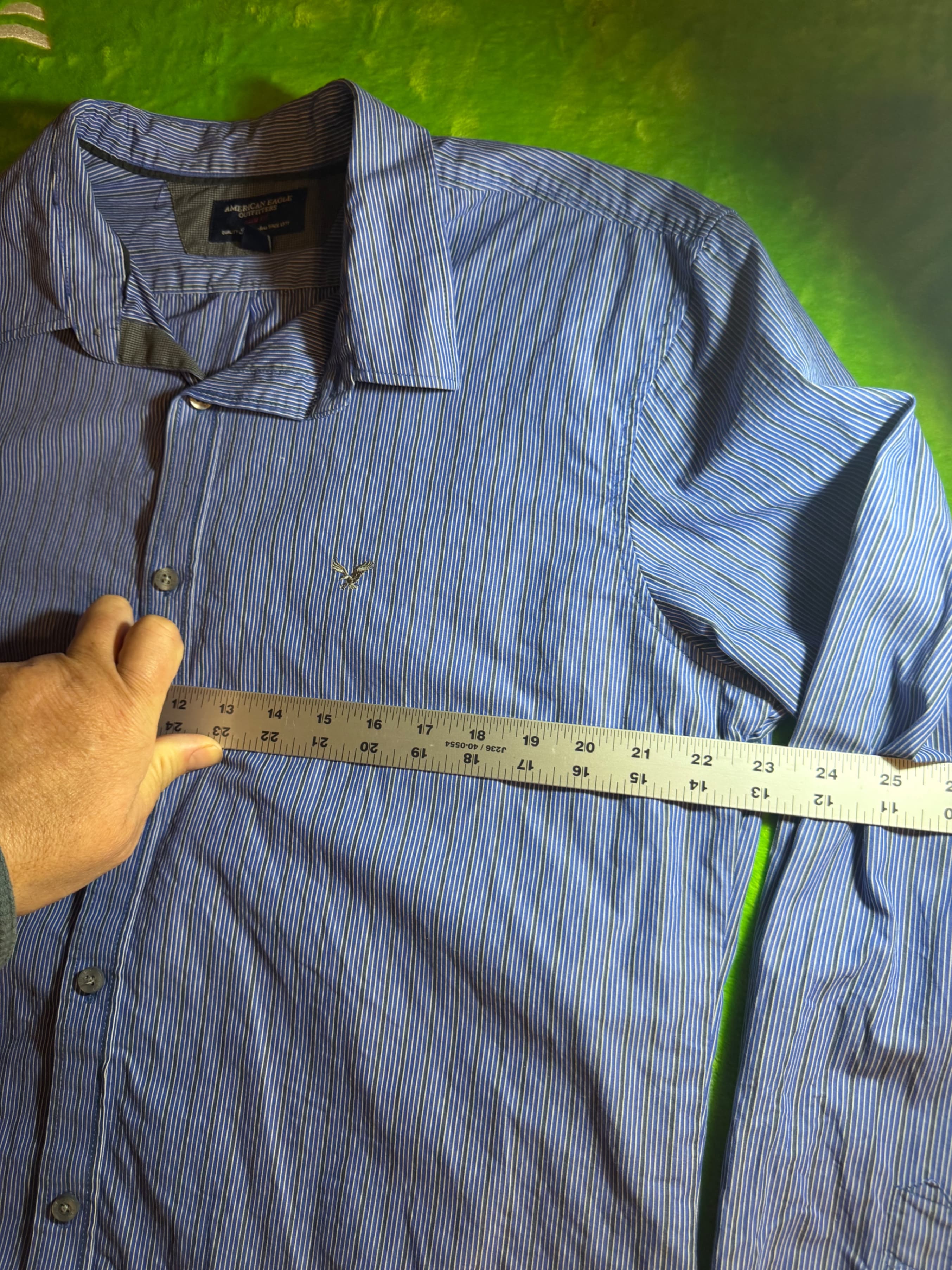 American Eagle Outfitters Slim Fit LS Button Down Shirt Mens XXL Blue Stripe - Thumbnail 7