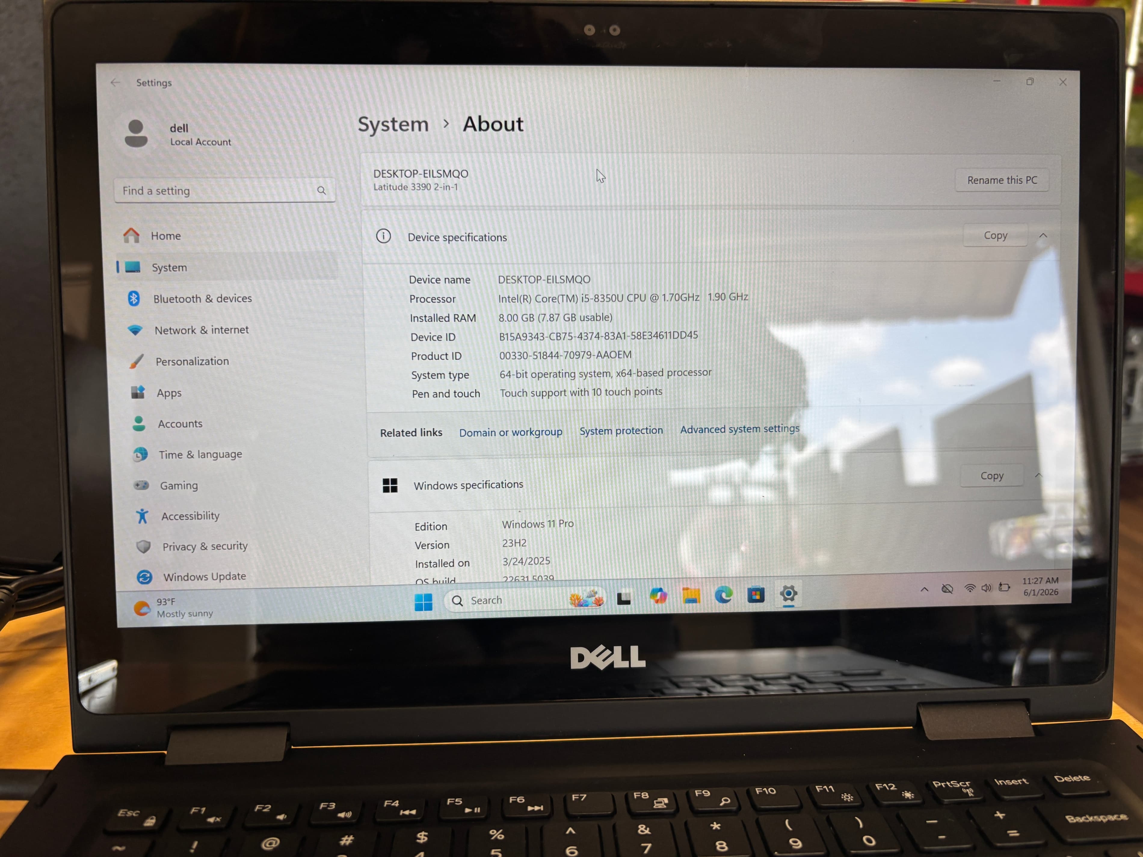 Dell Laptop i5-8350U 8GB RAM 128GB SSD Windows 11 Pro - Thumbnail 2