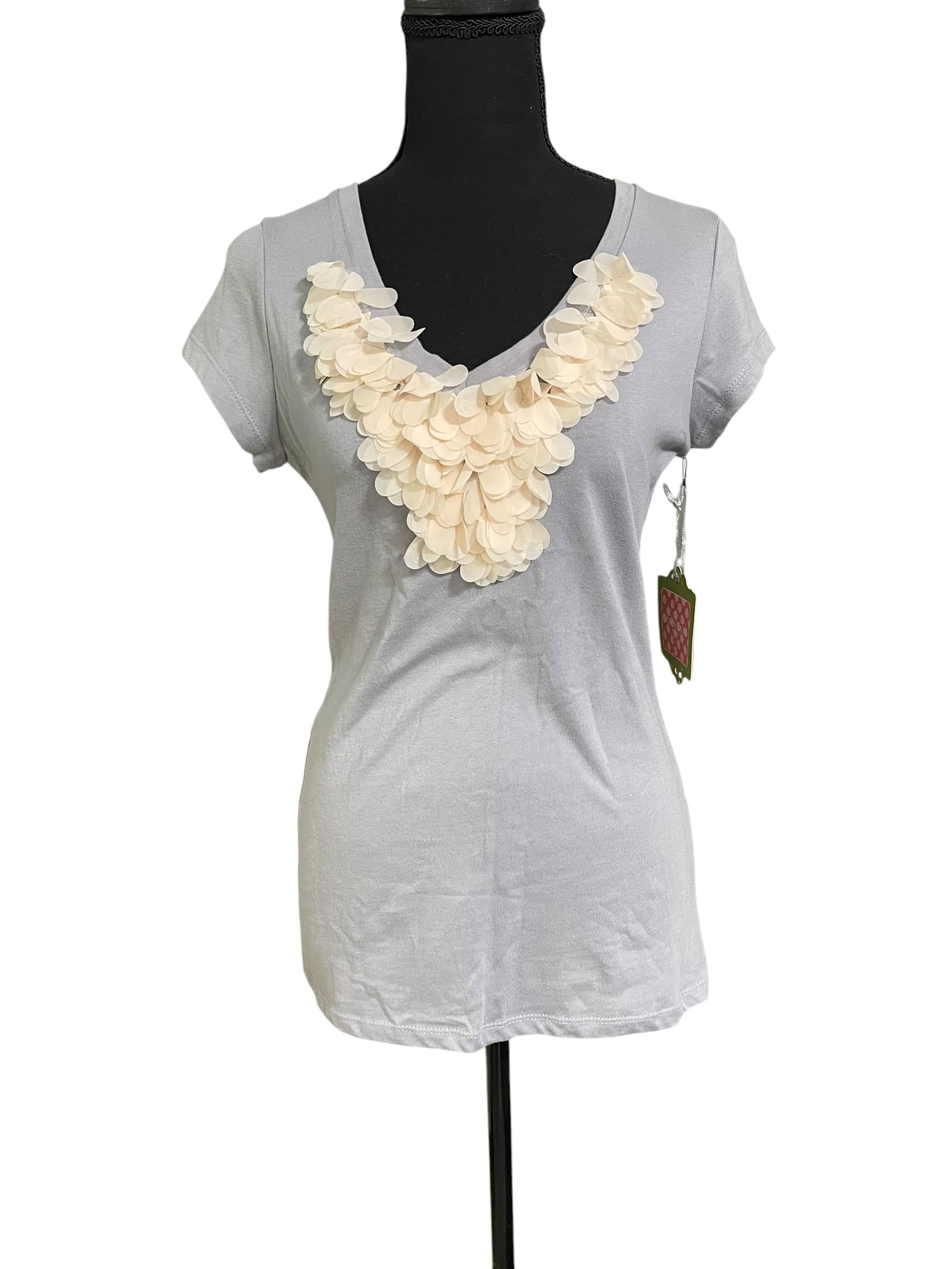 Down East Basics Women’s Ruffled V-Neck Short Sleeve Shirt/Top - Thumbnail 2
