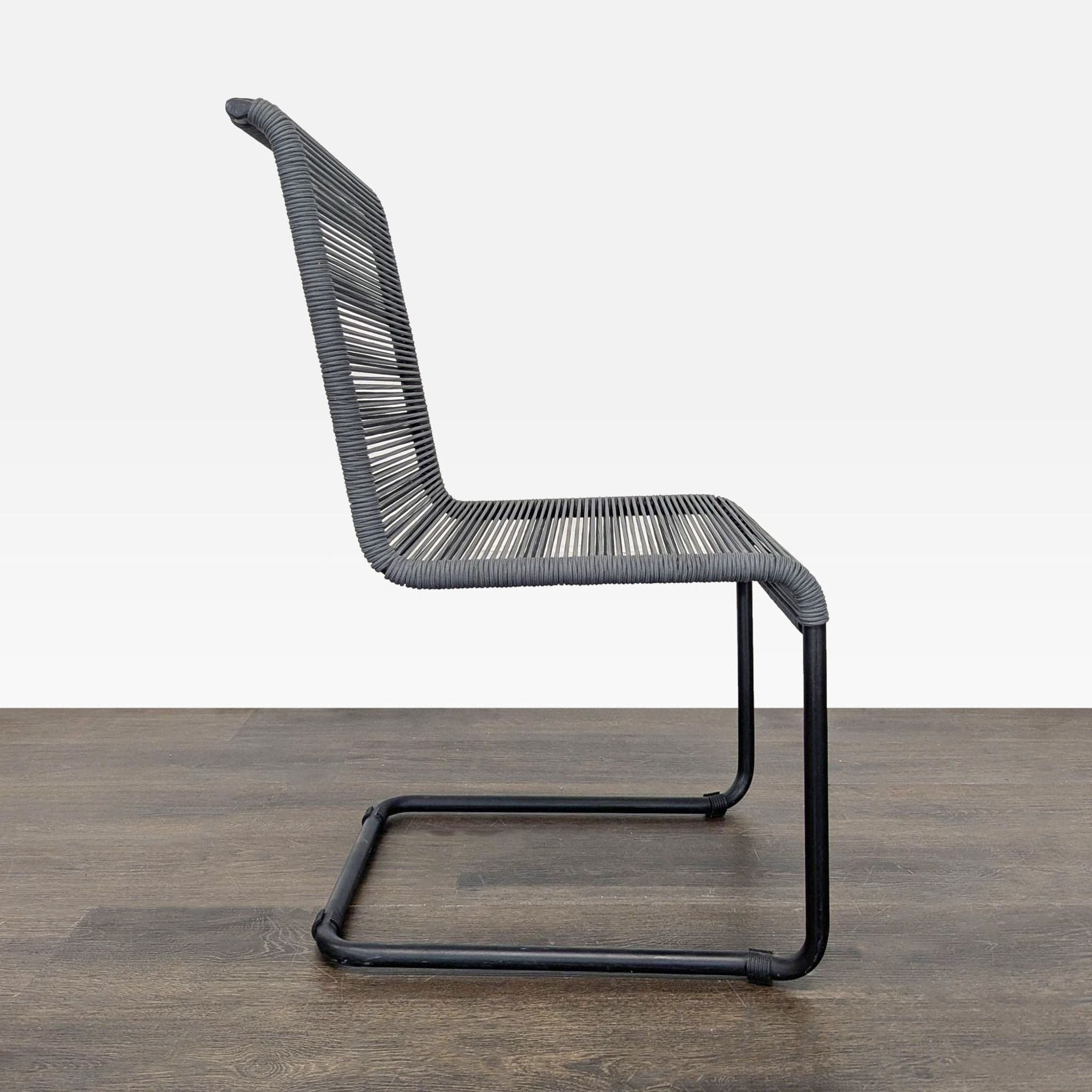 Modern Black Woven Outdoor Chair with Sturdy Metal Frame - Thumbnail 3