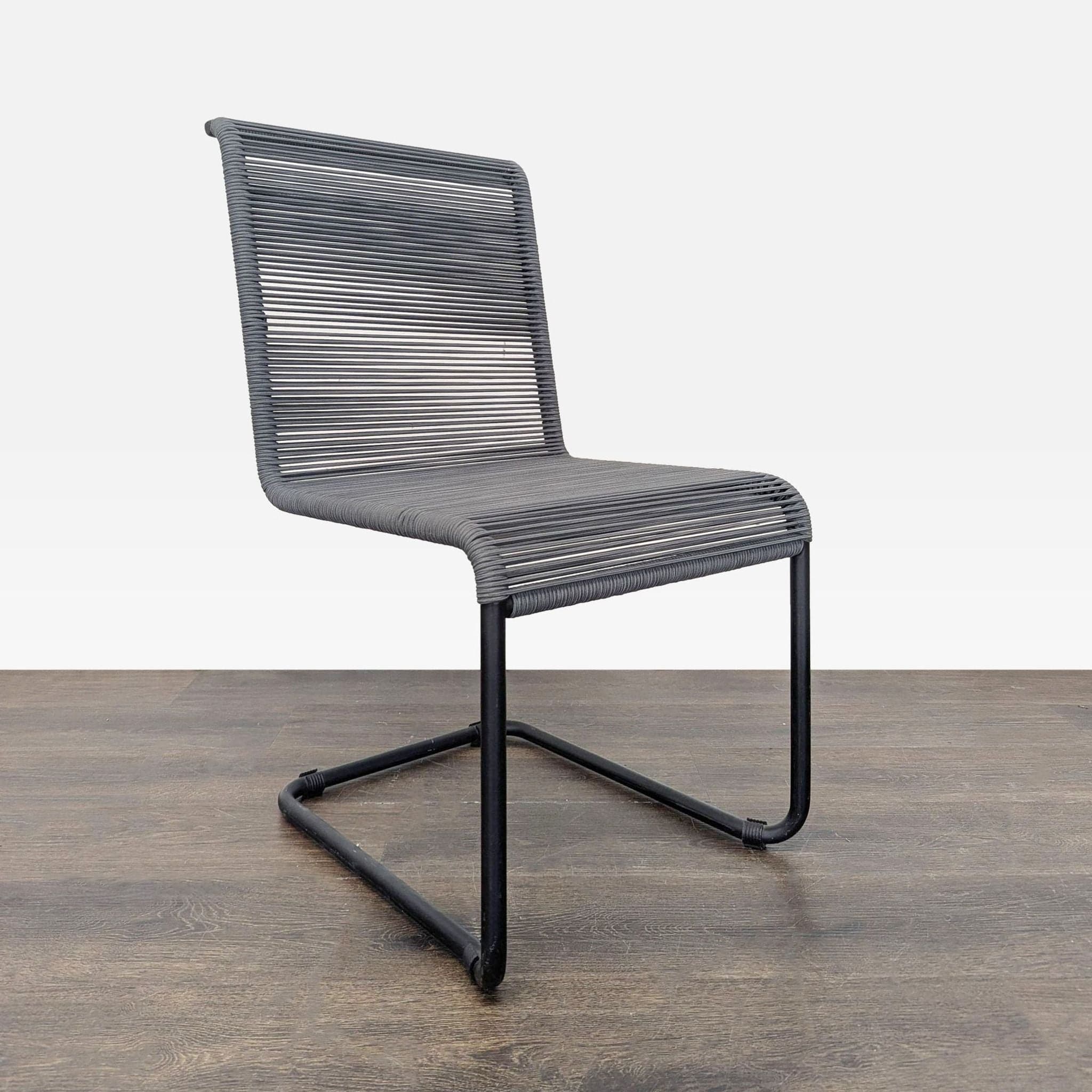 Modern Black Woven Outdoor Chair with Sturdy Metal Frame - Thumbnail 2