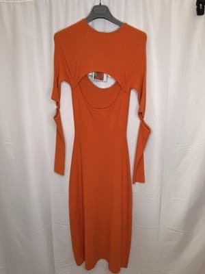 Koche Woman Orange Cotton Dress Size Xl MSRP $1020 - Thumbnail 2