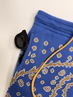 RHUDE BANDANA KNIT SHORTS BLUE TAN CREME MEN'S LARGE-MSRP $1295-NEW WITH TAGS - Thumbnail 4