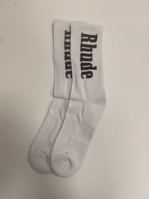 Rhude White Black Crew Socks Logo Pattern Mid Calf Men’s 1 Pair - Thumbnail 2