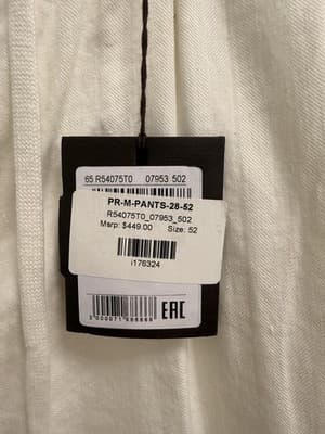 Peserico Men White Pants Brand New MSRP $449 Size 52 - Thumbnail 3