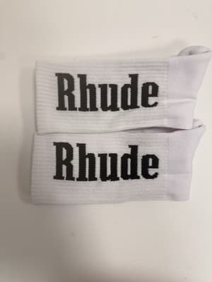 Rhude White Black Crew Socks Logo Pattern Mid Calf Men’s 1 Pair - Thumbnail 3