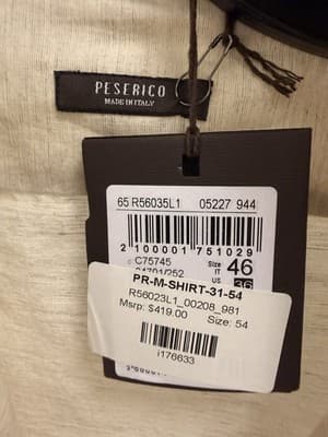 Peserico Men’s Beige Button Down Shirt Size 54 MSRP $419 Brand New With Tags - Thumbnail 2