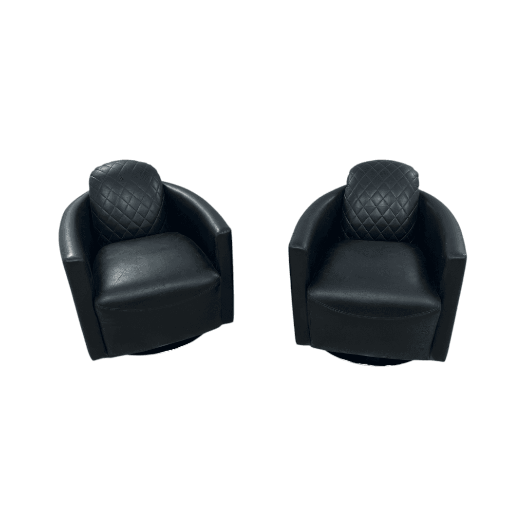 Modern Swivel Rocker Accent Chair Armchair Round Swivel Barrel Chair, 360° Rotating and Glide Back and Forth, Black PU Leather Set of 2 - Thumbnail 6