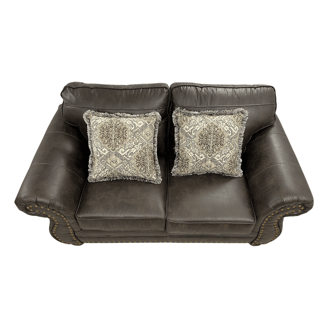 Roundhill Furniture Leinster Faux Leather Upholstered Nailhead Loveseat And Chair in Espresso Set - Thumbnail 8