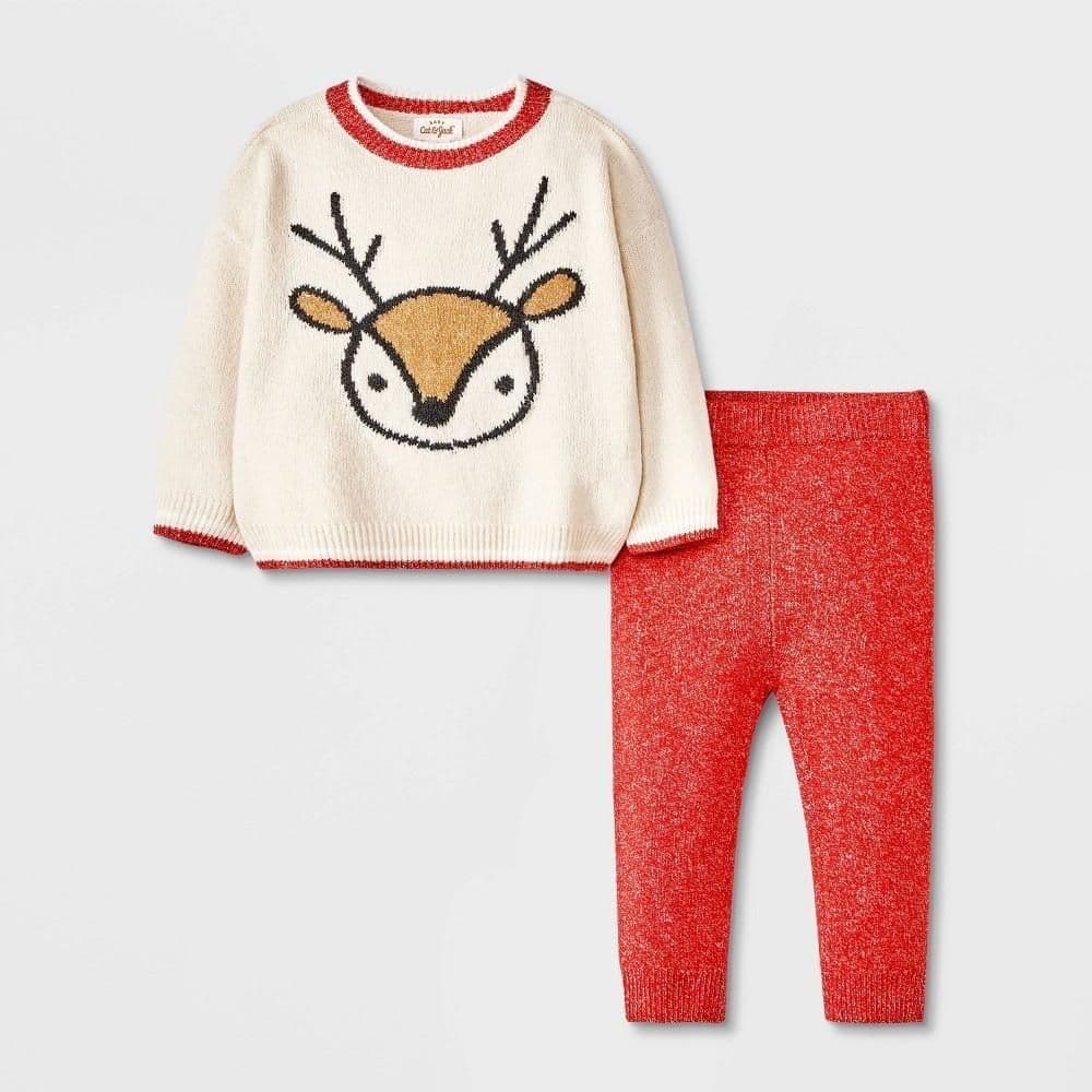 #3545 0-3M Baby Reindeer Sweater Set - Cat & Jack Cream - Default