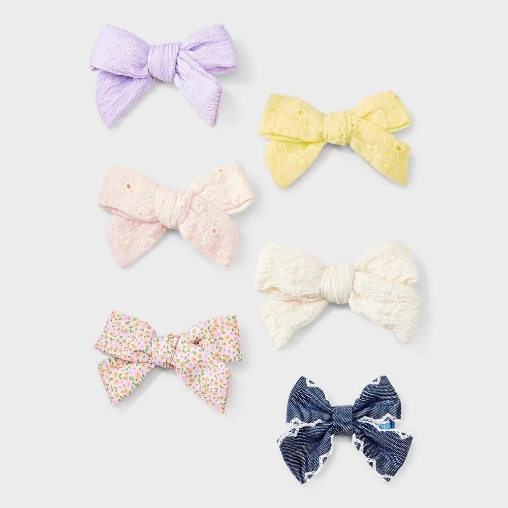 #9242 Girls' 6pk 'Crinkled/Ditsy' Bows - Cat & Jack - Default