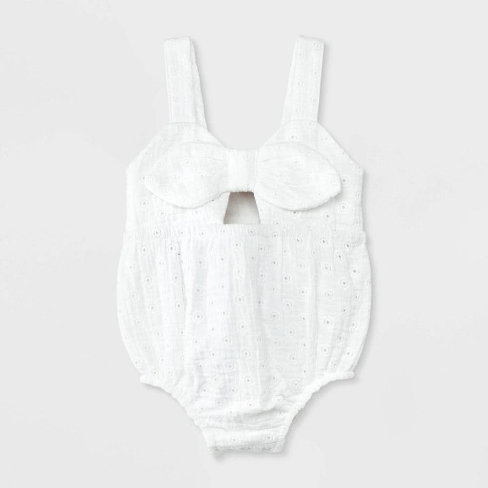 #8011 Newborn Newborn Baby Girls' Eyelet Cutout Romper - Cat & Jack White - Default