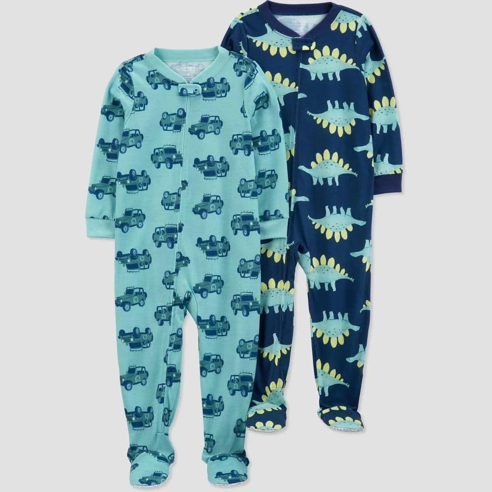 #8501 18M Carter's Just One You Toddler Boys' 2pk Cars and Dinos Footed Pajama - Green/Blue - Default