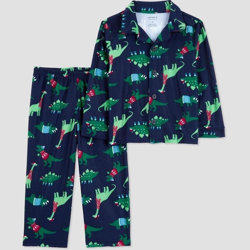 #2266 2T Carter'sToddler Boys' 2pc Snug Fit Long Sleeve Dino Christmas Pajama Set - Green/Blue - Default