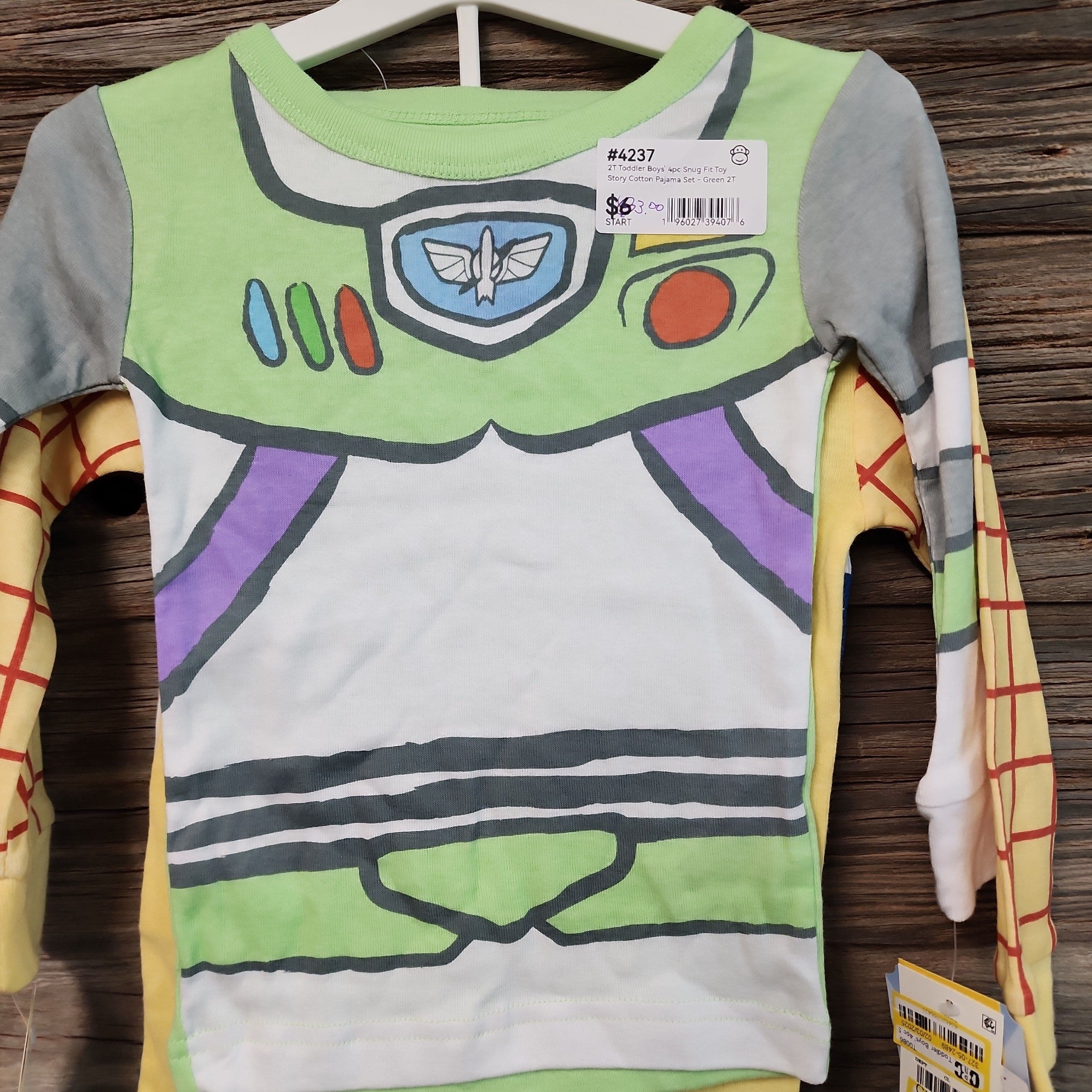 #4237 2T Toddler Boys' 4pc Snug Fit Toy Story Cotton Pajama Set - Green - Default