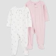 #8078 3M Carter's Just One You Baby Girls' 2pk Floral Sleep N' Play - Pink/Ivory : Cotton Blend, Two-Way Zipper, Footed Pajamas - Default