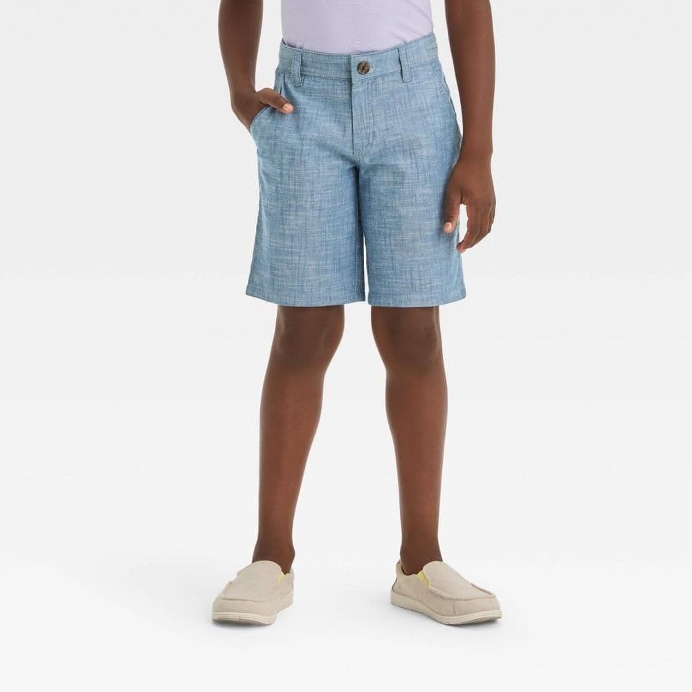 #4827 Size 7 Boys' Chambray 'At the Knee' Chino Shorts - Cat & Jack Blue - Default