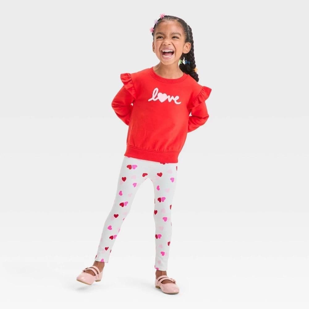 #2502 2T Toddler Girls' Valentine Day Long SleeveTop & Bottom Love Set - Cat & Jack Medium Red - Default