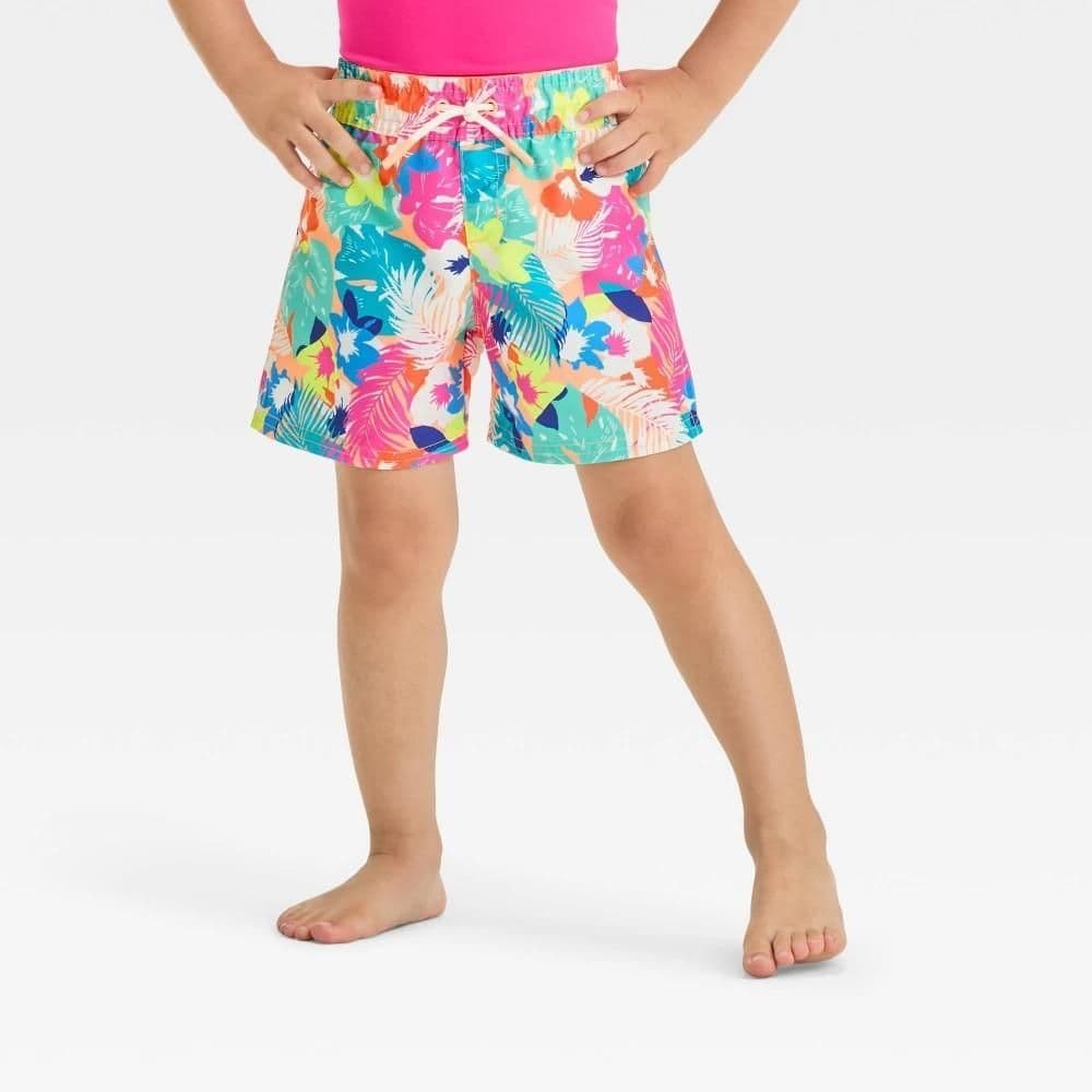 #9019 4T Toddler Boys' Tropical Floral Printed Swim Shorts - Cat & Jack - Default