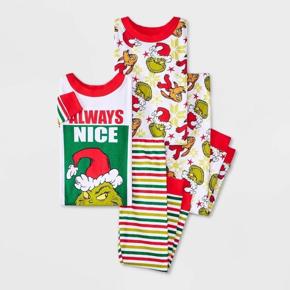 #2608 3T Toddler 4pc Snug FitThe Grinch Always Nice Cotton Christmas Pajama Set - Default