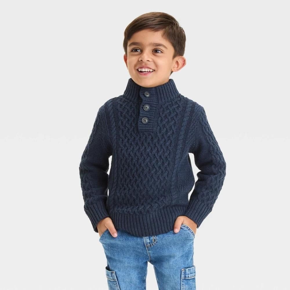 #4409 3T Toddler Boys' Mockneck Pullover Sweater - Cat & Jack Navy Blue - Default