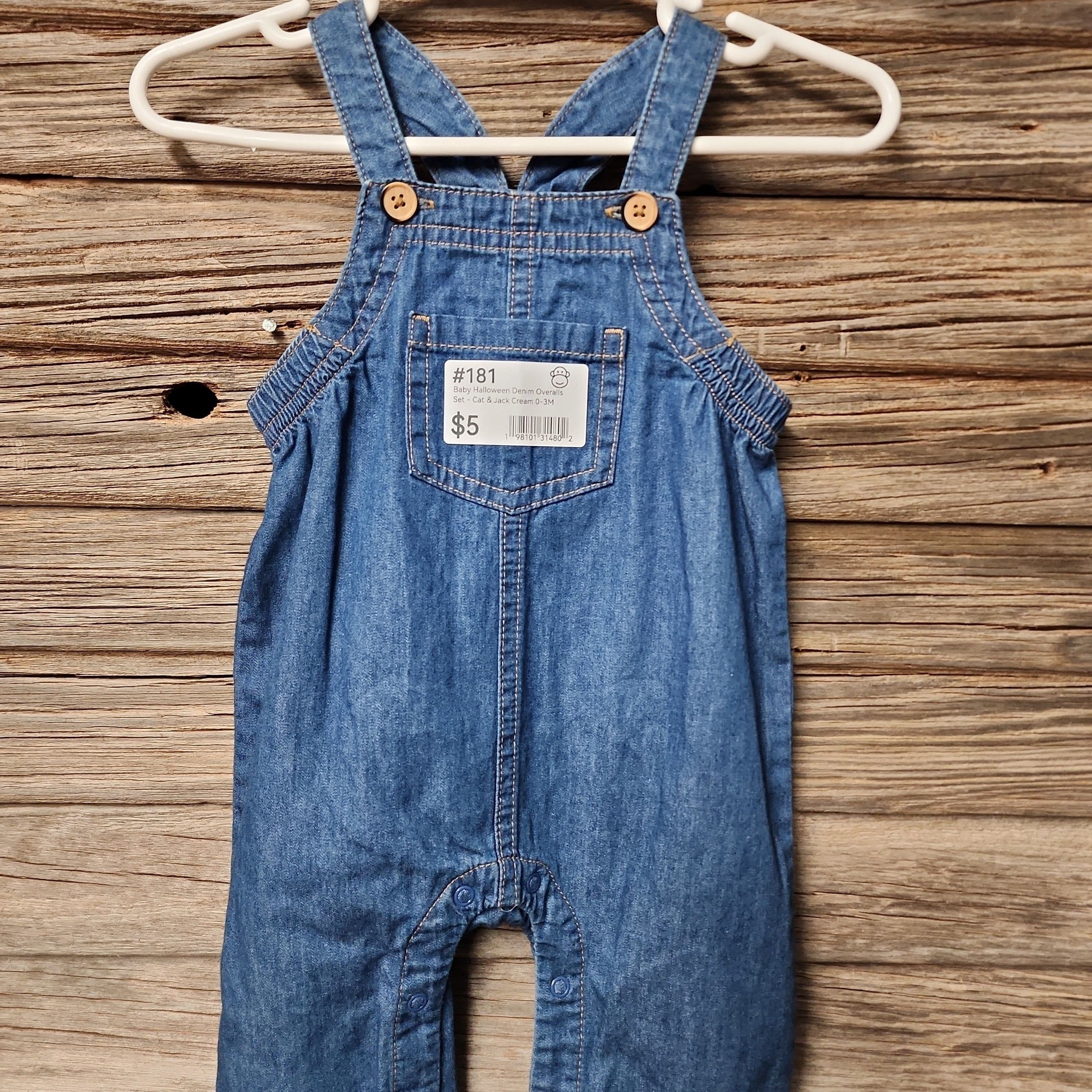#0181 0-3M Baby Halloween Denim Overalls Set - Cat & Jack Cream - Default