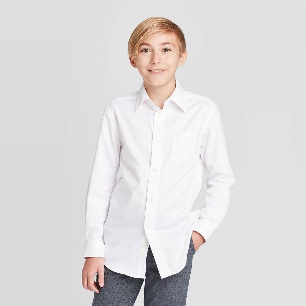 #4963 XS Boys' Long Sleeve Woven Button-Down Shirt - Cat & Jack White - Default