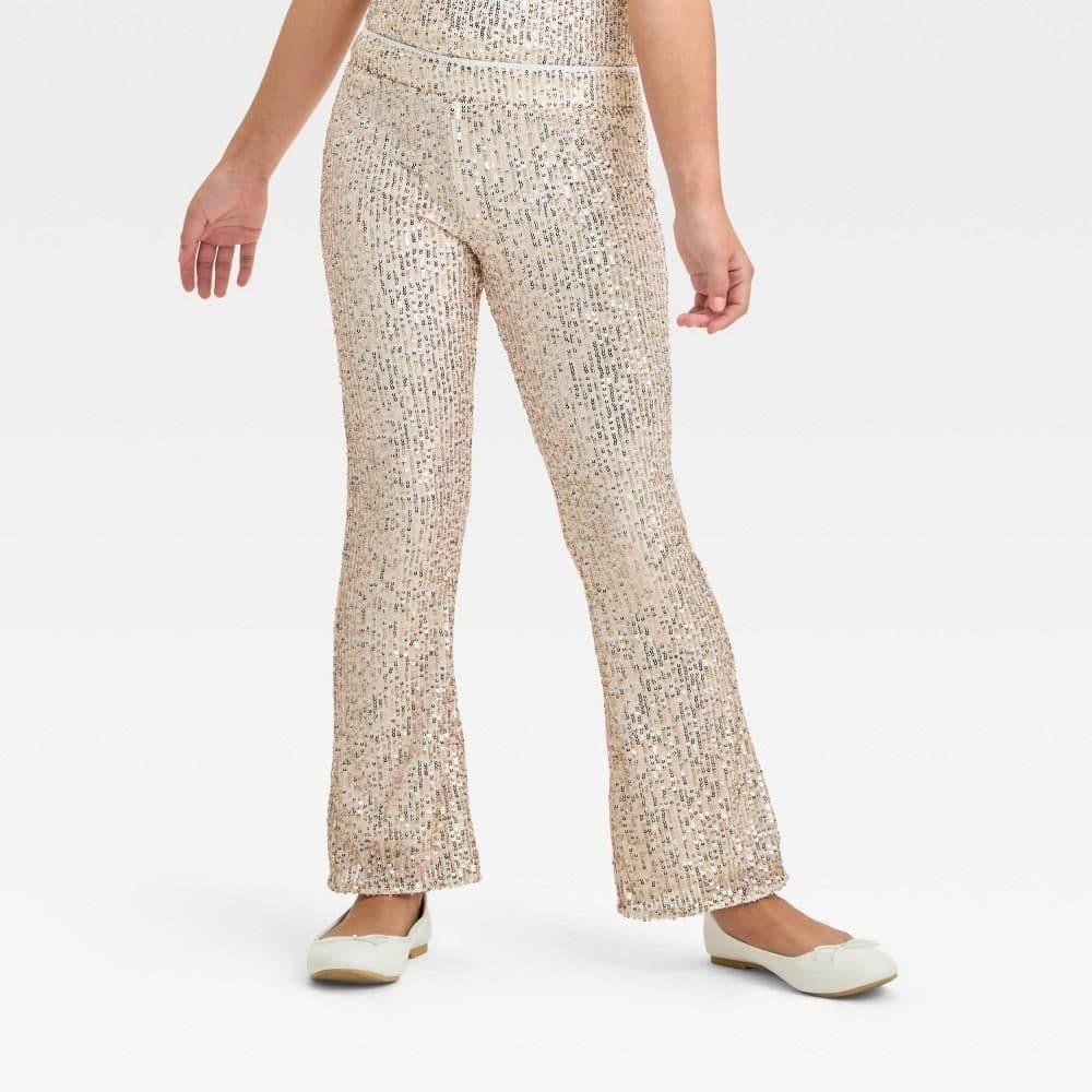 #5172 Small Girls' Sequin Flare Party Pants - Cat & Jack Rose Gold - Default