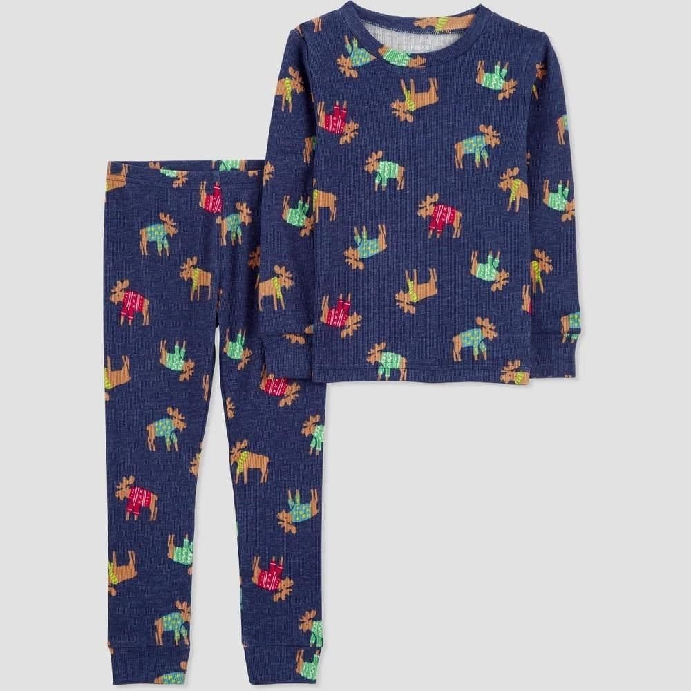 #2565 3T Carter'sToddler Boys' 2pc Long Sleeve Reindeer Christmas Pajama Set - Navy Blue - Default