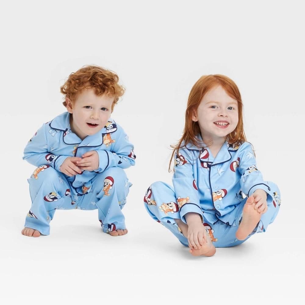 #2612 3T Toddler Boys' 2pc Bluey Christmas Coat Pajama Set - Blue - Default