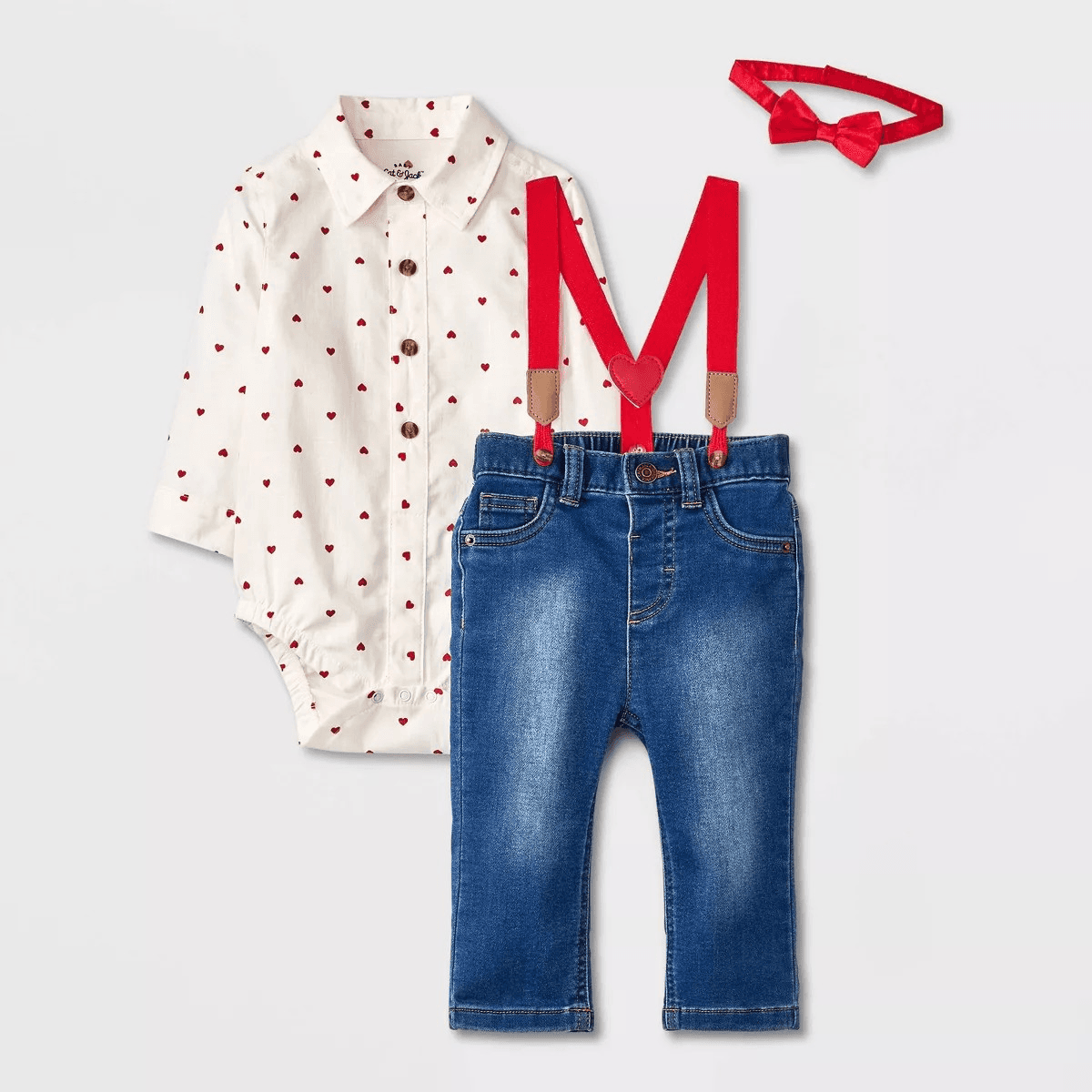 #1934 18M Baby Boys' Heart Printed SuspenderTop & Bottom Set - Cat & Jack Blue - Default