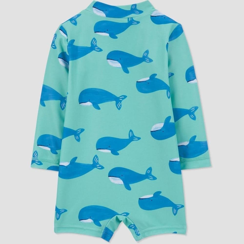 #1559 9M Carter's Baby Boys' Long Sleeve Whale Printed One Piece Rash Guard - Default