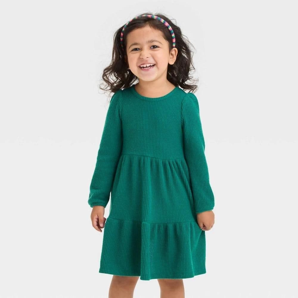 #9046 4T Toddler Girls' Cozy Dress - Cat & Jack Dark Green - Default