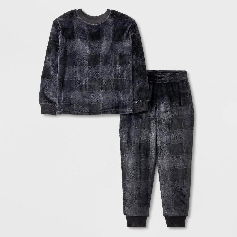 #5056 Small Boys' 2pc 'Buffalo Check' Long Sleeve Cozy Pajama Set - Cat & Jack Gray - Default