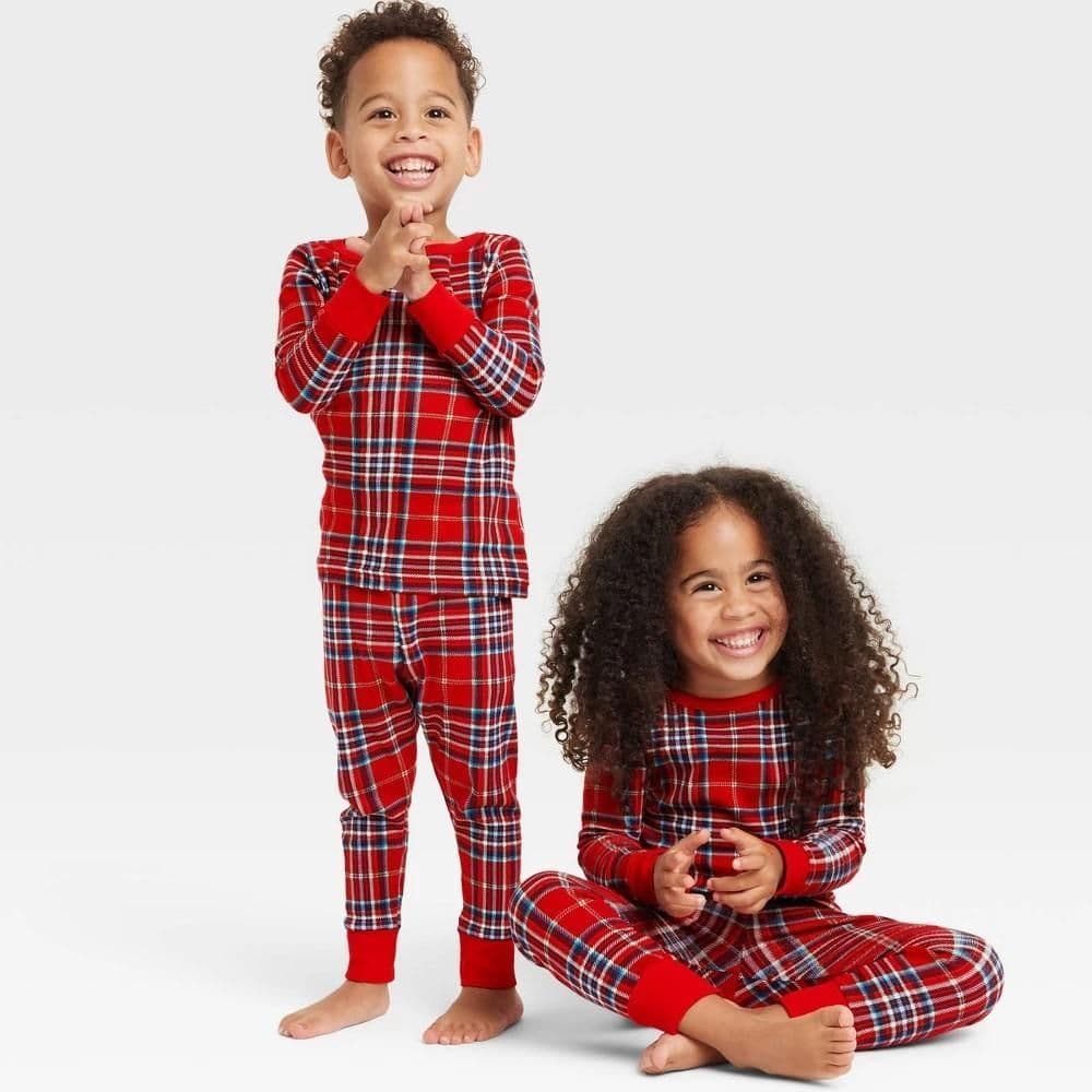 #2795 3T Toddler Plaid Cotton Ribbed Holiday Matching Family Pajama Set - Wondershop Red - Default