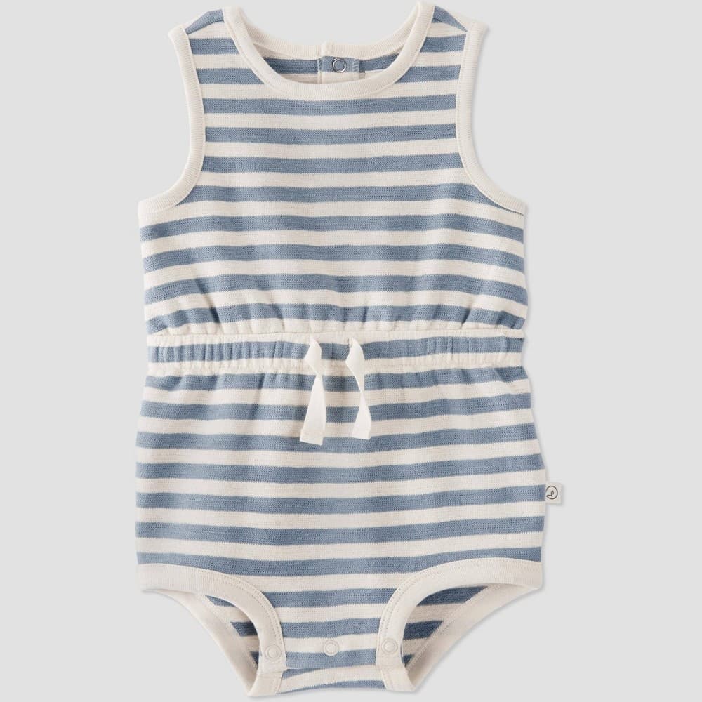 #6183 12M Little Planet by Carter's Organic Baby Striped Romper - Gray - Default