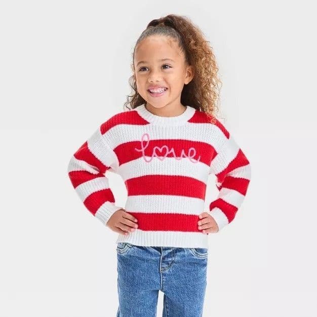#3319 5T Toddler Girls' Valentine's Day Love Pullover Sweater - Cat & Jack Dark Red - Default