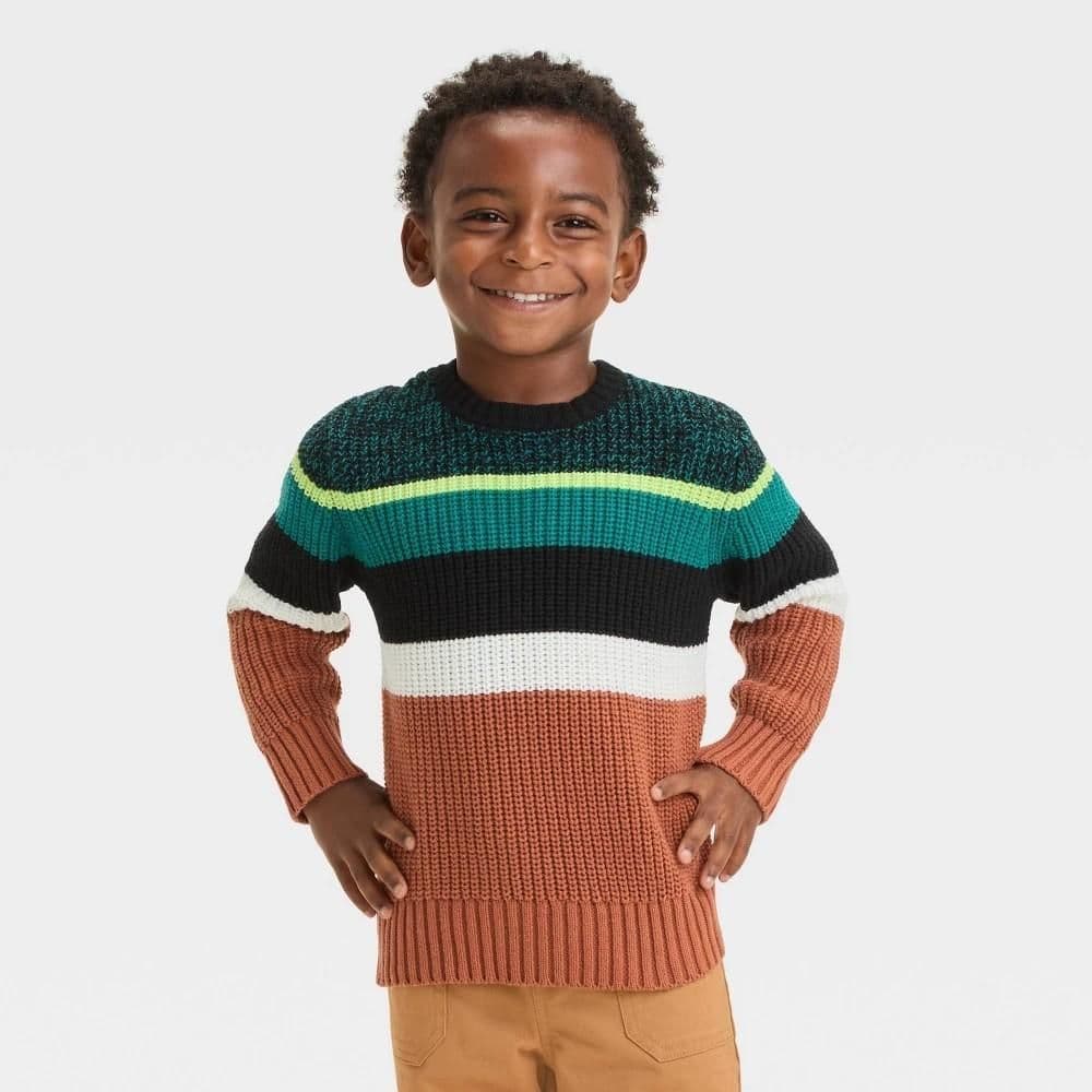 #4688 5T Toddler Boys' Colorblock Pullover Crewneck Sweater - Cat & Jack - Default