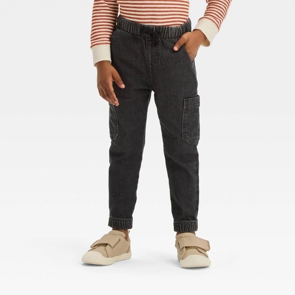 #8858 3T Toddler Boys' Pull-On Denim Cargo Jogger Pants - Cat & Jack Black - Default