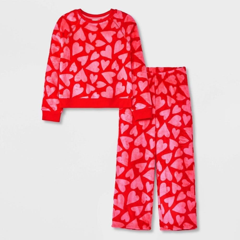 #4988 XS Girls' 2pc 'Hearts' Long Sleeve Cozy Pajama Set - Cat & Jack Pink - Default