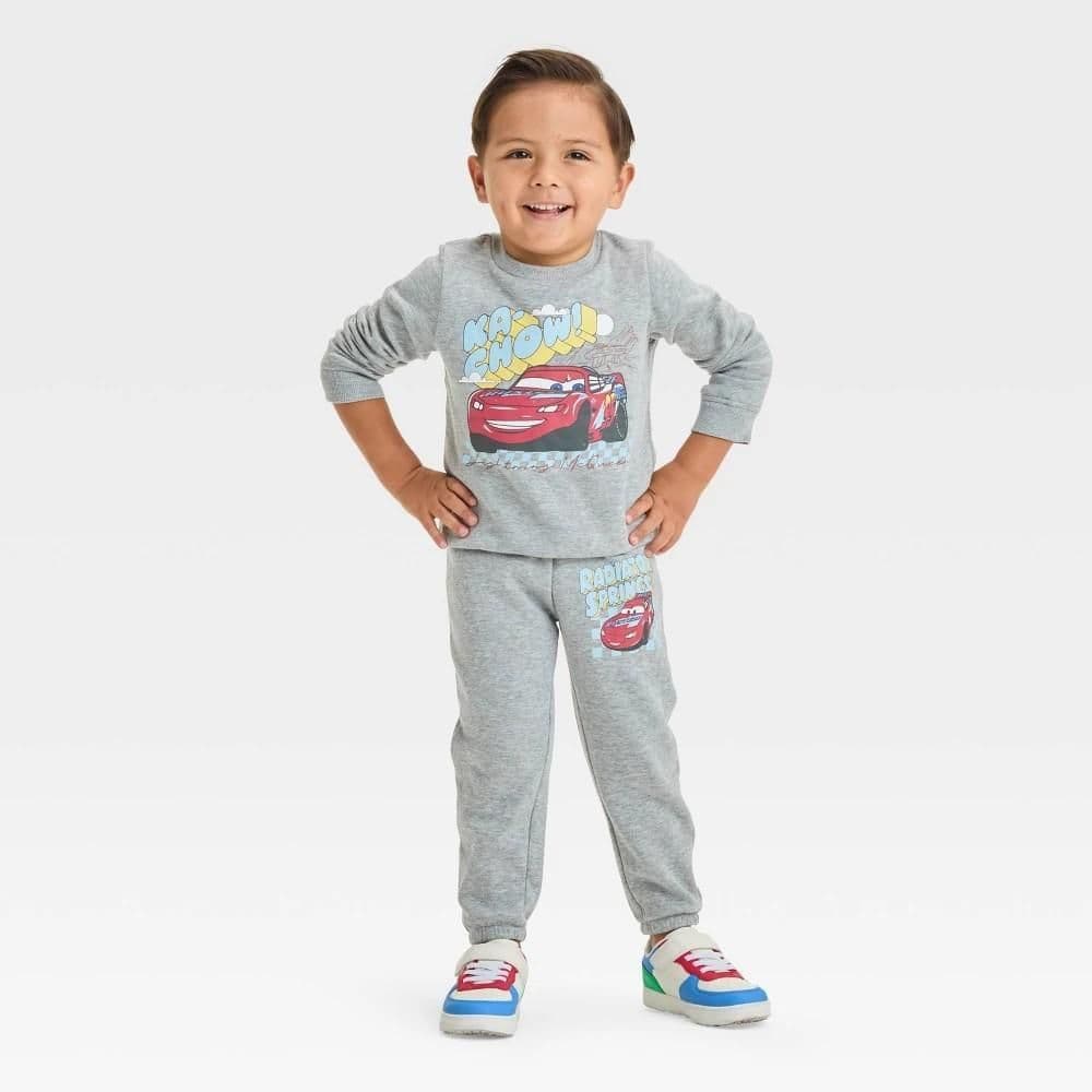 #8361 12M Toddler Boys' Disney Cars Lightning McQueen Racing Collection 2pc Top and Bottom Set - Gray - Default