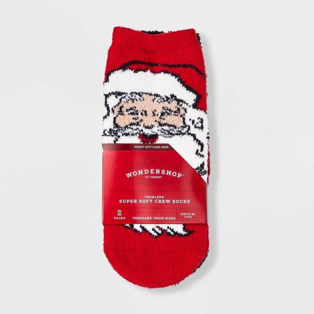 #4332 2T-3T Toddler 2pk Santa Christmas Cozy Socks with Gift Card Holder - Wondershop Red - Default