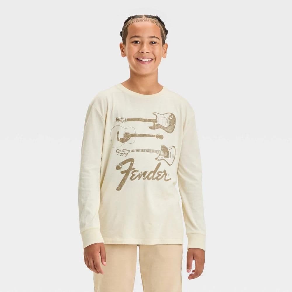 #4959 XS Boys' Long Sleeve Fender Graphic T-Shirt - art class Cream - Default