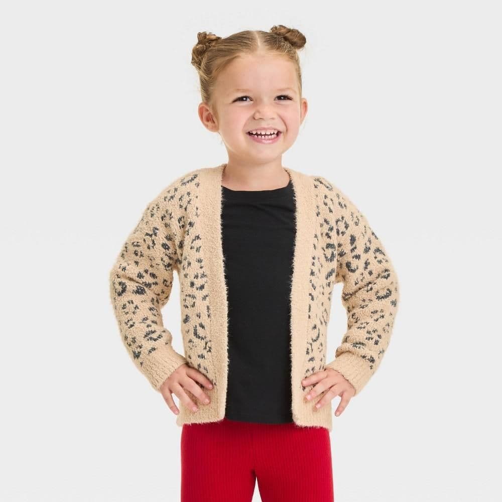 #2423 2T Toddler Girls' Animal Cardigan - Cat & Jack Beige - Default