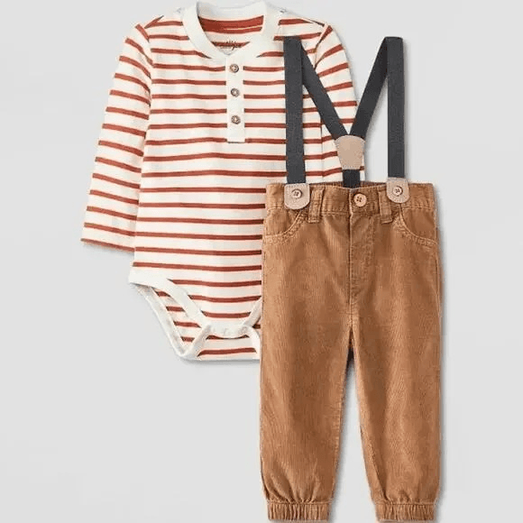 #3730 6-9M Baby Boys' Suspender Top & Bottom Set - Cat & Jack Cream - Default