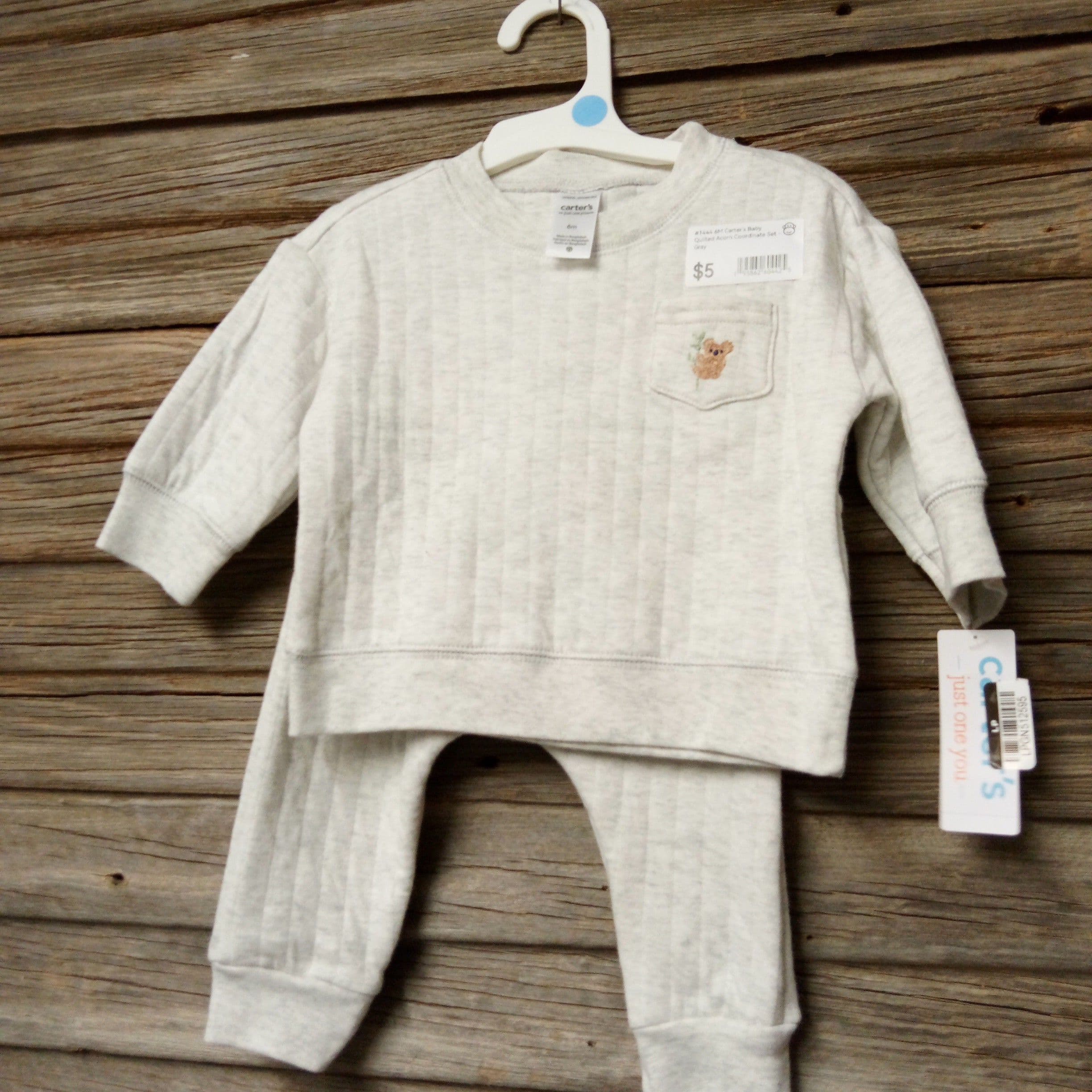 #1444 6M Carter's Baby Quilted Acorn Coordinate Set - Gray - Default